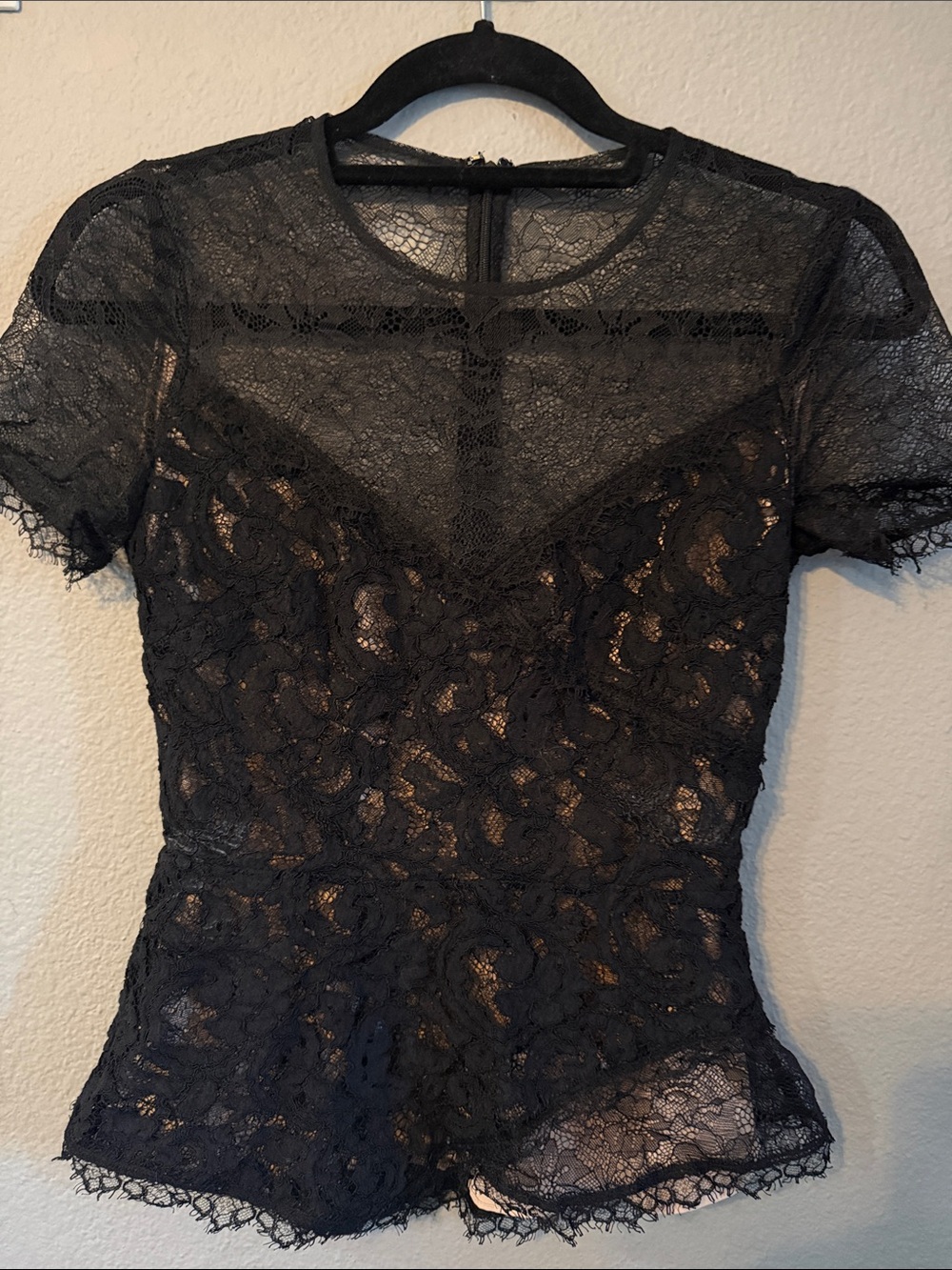 BCBGMAXAZRIA Black Lace Asymmetrical Whimsigoth Top XXS